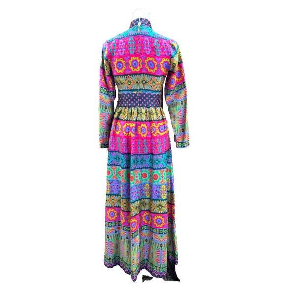 VTG Alex Colman Dress 60s 70s Mod Hippie Psychedelic Vintage Maxi High Neck EUC - Picture 7 of 11